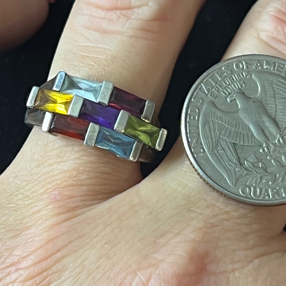 925 STERLING SILVER MULTI GEMSTONE SIGNED RING SIZE 7 - Picture 6 of 7